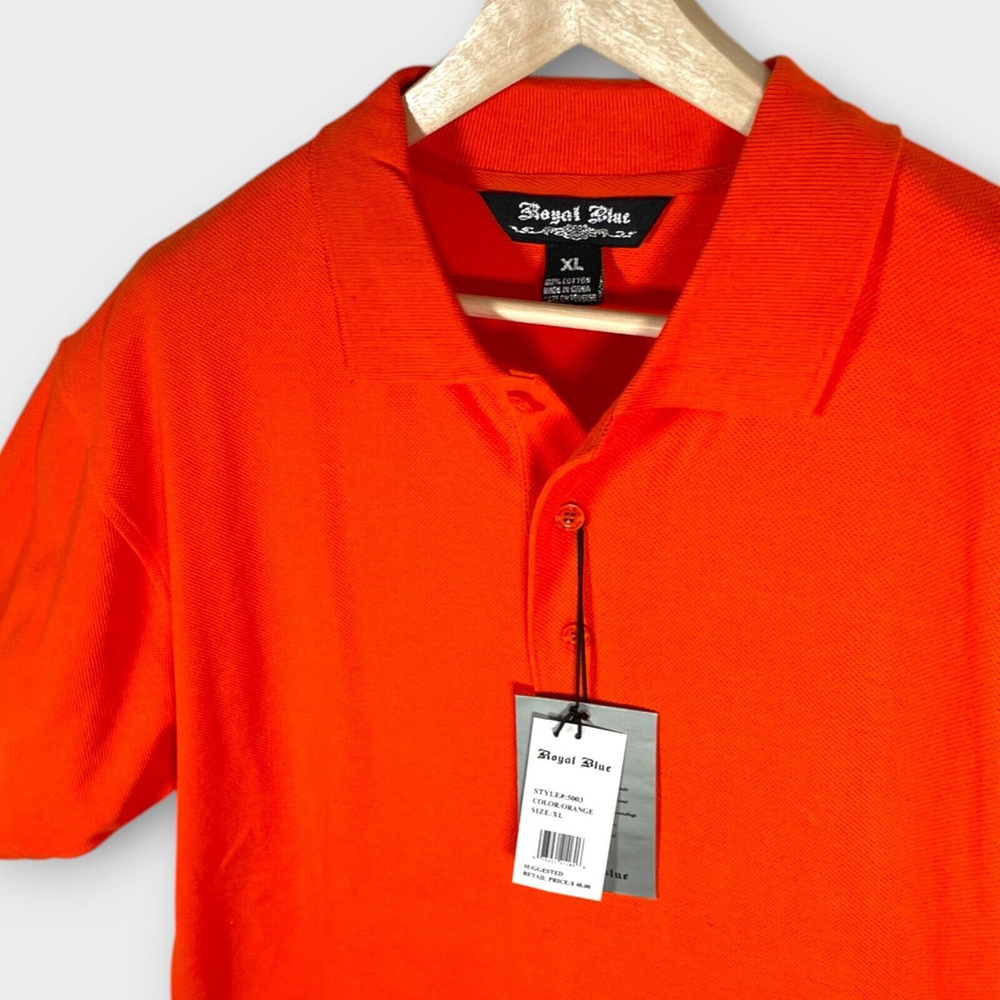 🦜 Orange Polo Shirt Men's XL 100% Cotton Royal Blue Apparel NWT - Picture 2 of 9